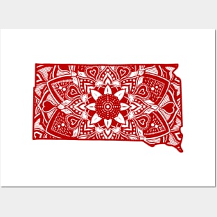 Red South Dakota State Gift Mandala Yoga SD Art Posters and Art